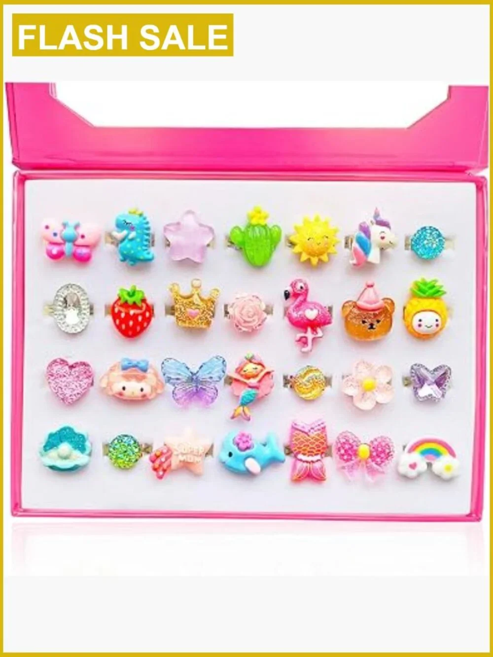 28pcs Little Girl Rings Princess Pretend Play Jewelry Set Adjustable